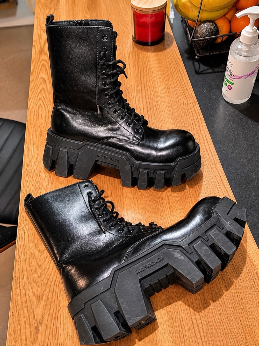 Balenciaga Black Leather Platform Lug Lace-Up Boots - Picture 1 of 10